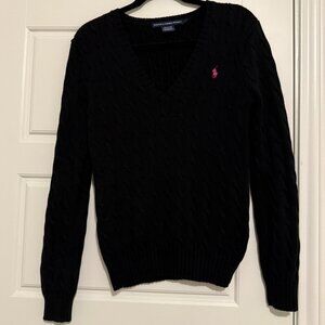 Ralph Lauren Sport Sweater Womens Large Cable Knit V Neck